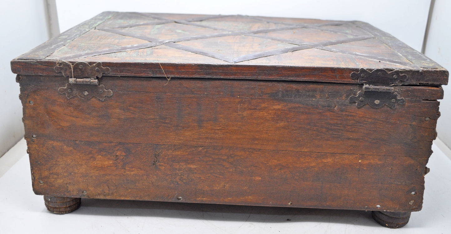 Antique Wooden Large Storage Chest Box Original Old Fine Hand Carved