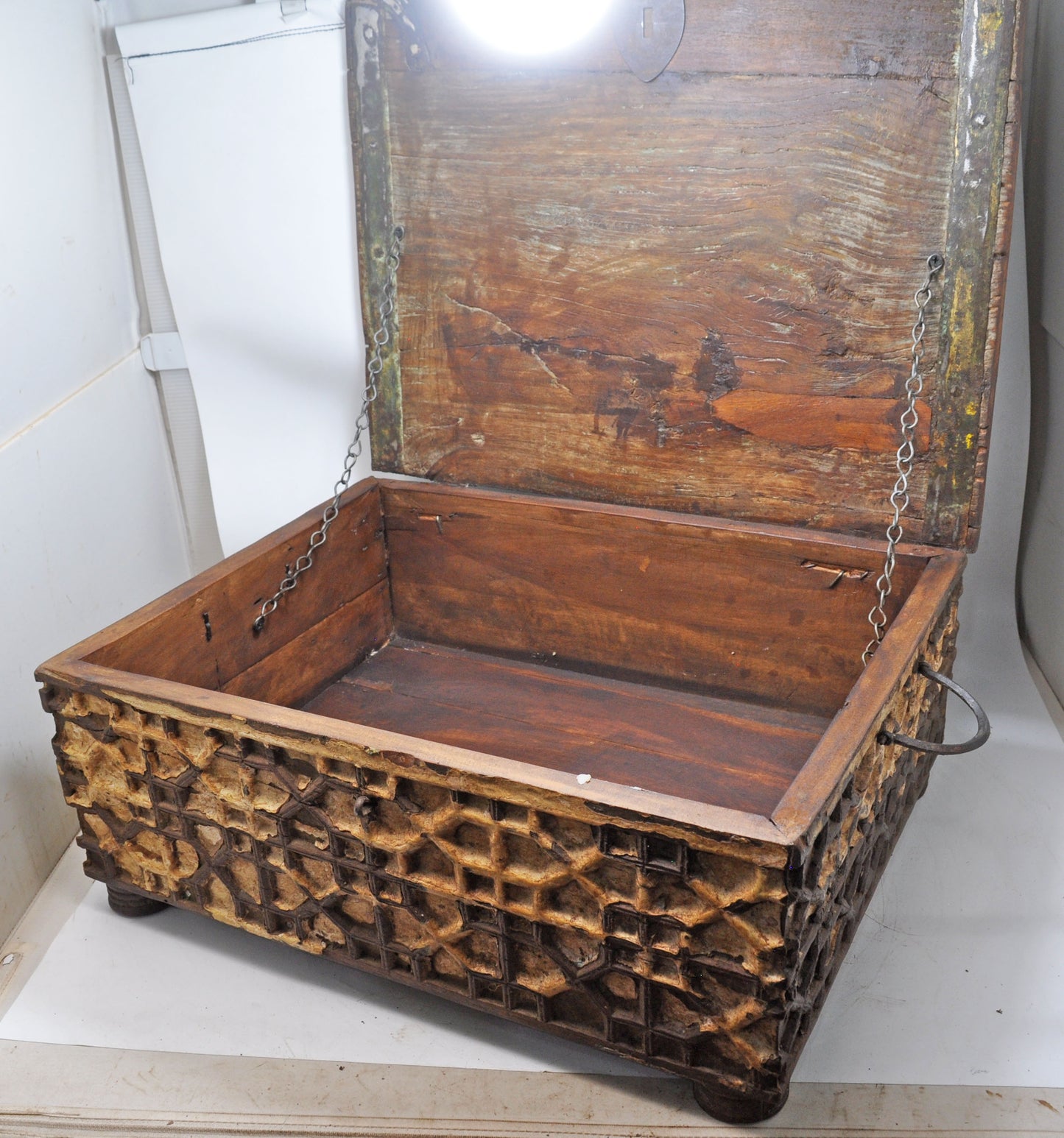 Antique Wooden Large Storage Chest Box Original Old Fine Hand Carved