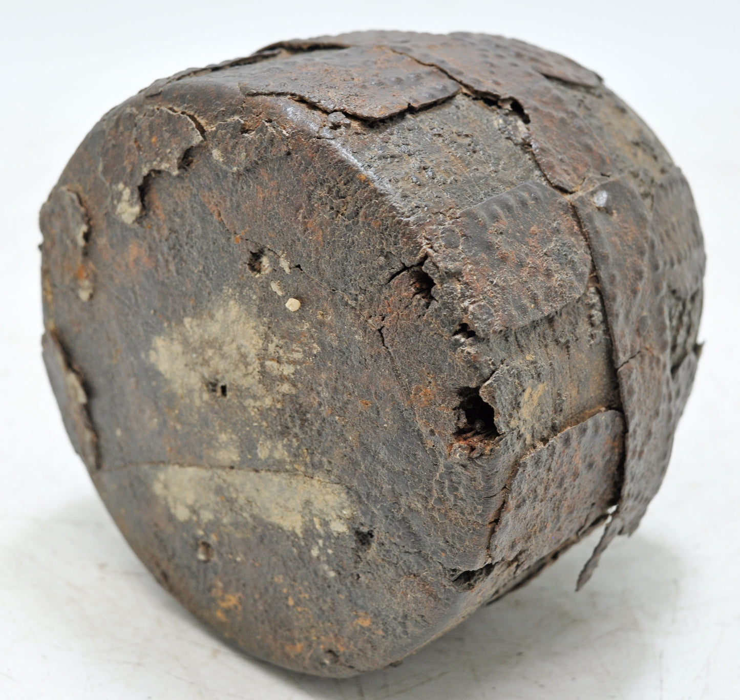 Antique Wooden Early Measuring Pot Paili Original Old Hand Carved Metal Fitted