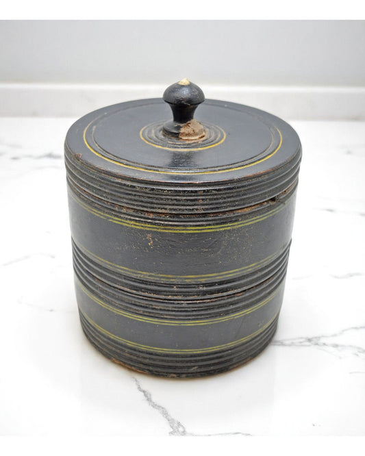 Vintage Wooden 2 Tier Round Food Box Original Old Hand Crafted Glossy Painted