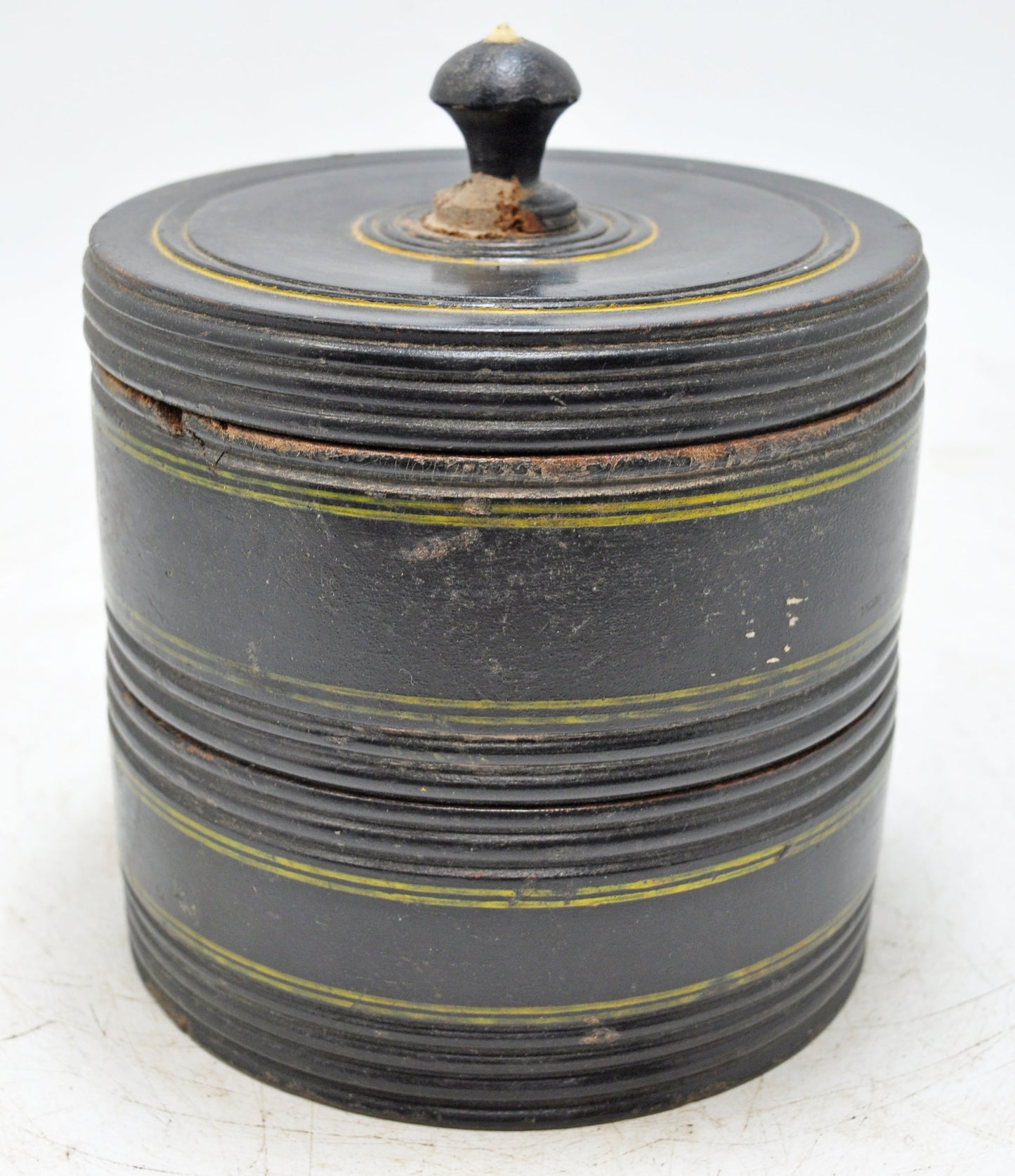 Vintage Wooden 2 Tier Round Food Box Original Old Hand Crafted Glossy Painted