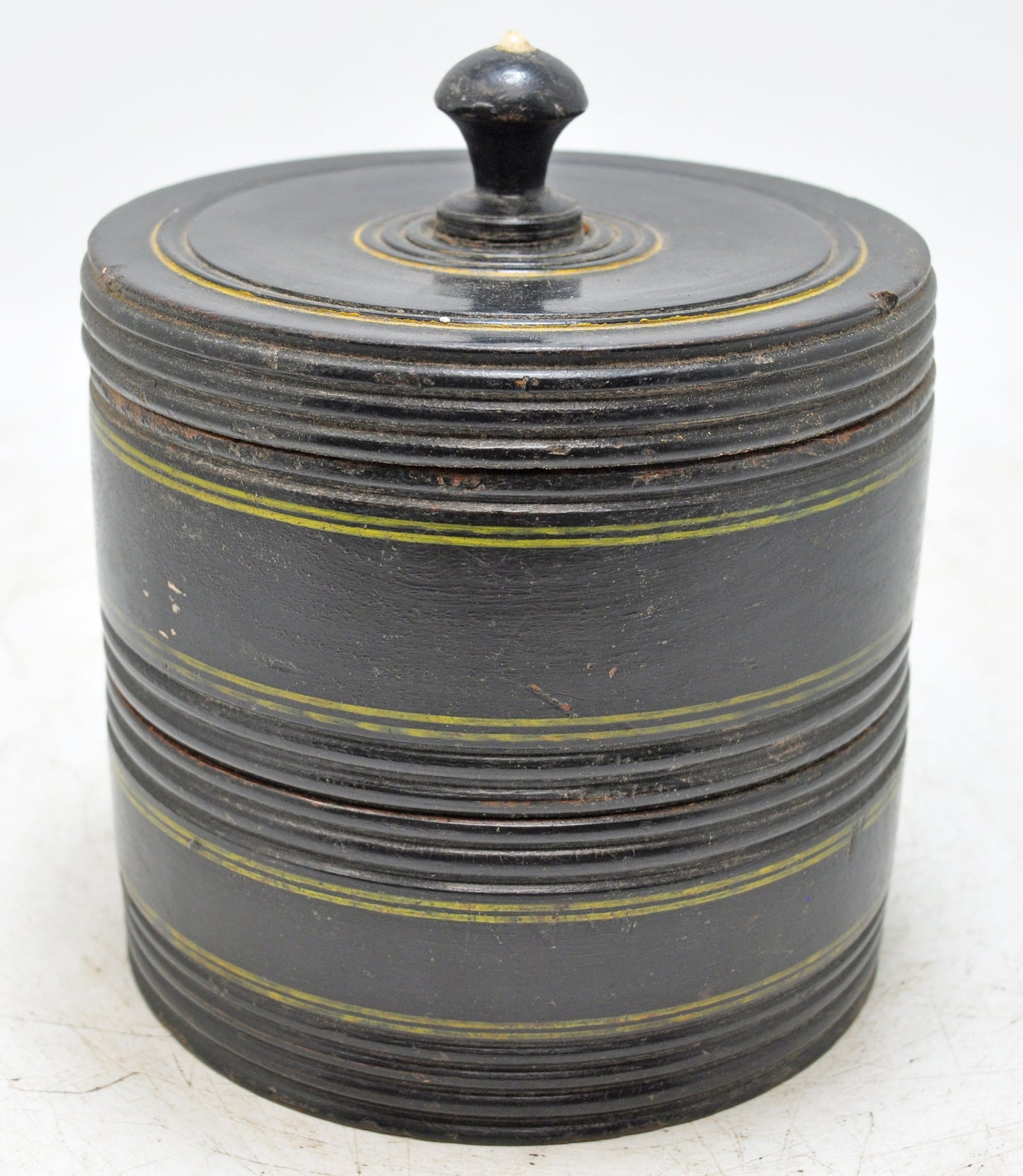 Vintage Wooden 2 Tier Round Food Box Original Old Hand Crafted Glossy Painted