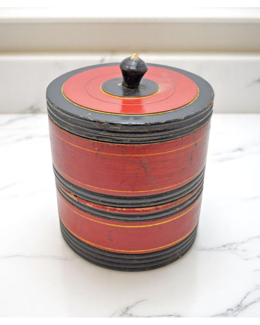 Vintage Wooden 2 Tier Round Food Box Original Old Hand Crafted Glossy Painted
