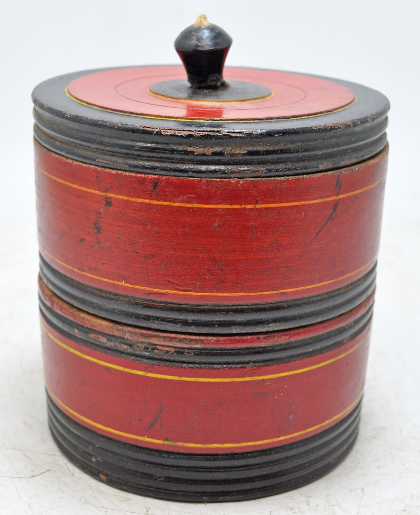 Vintage Wooden 2 Tier Round Food Box Original Old Hand Crafted Glossy Painted