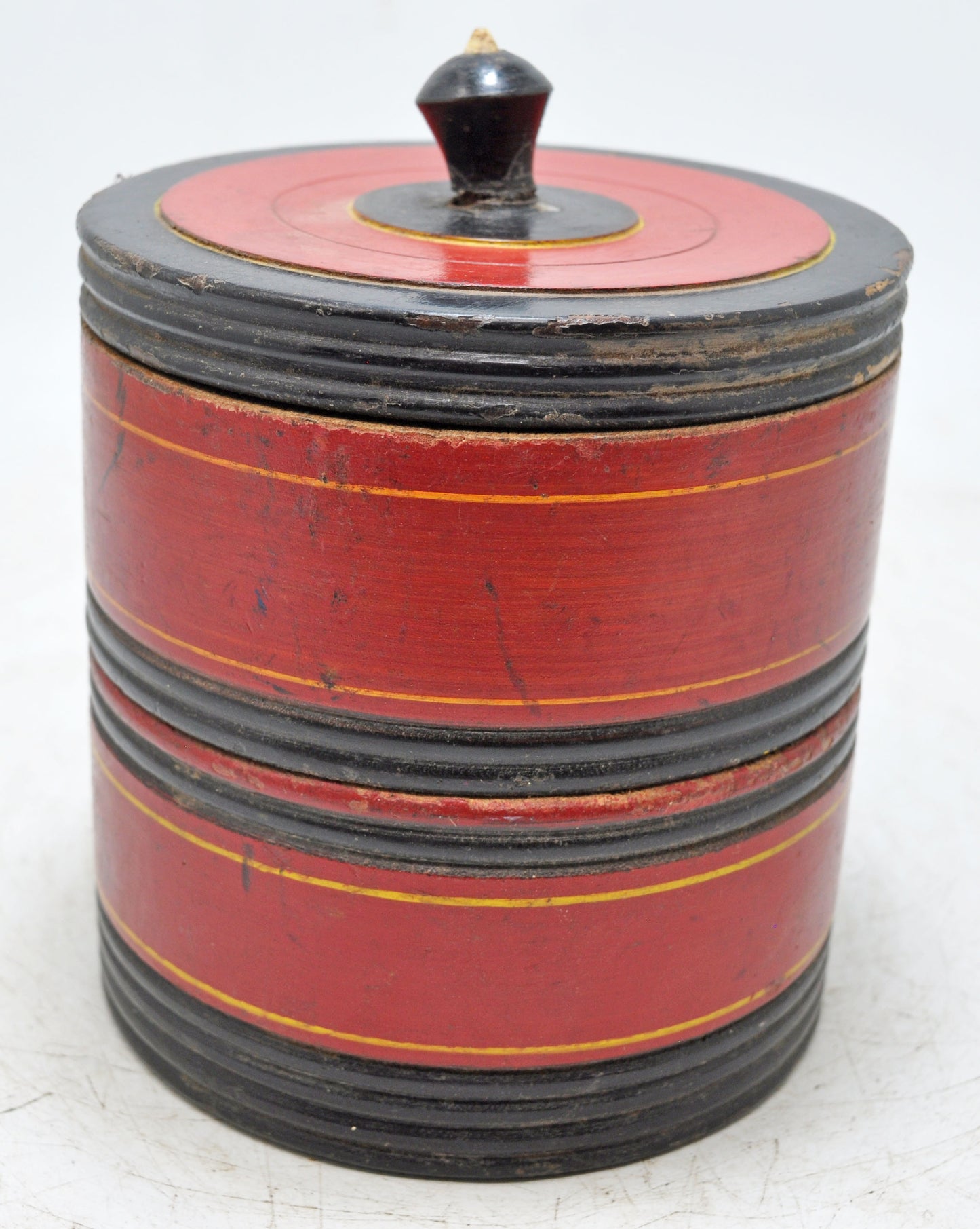 Vintage Wooden 2 Tier Round Food Box Original Old Hand Crafted Glossy Painted
