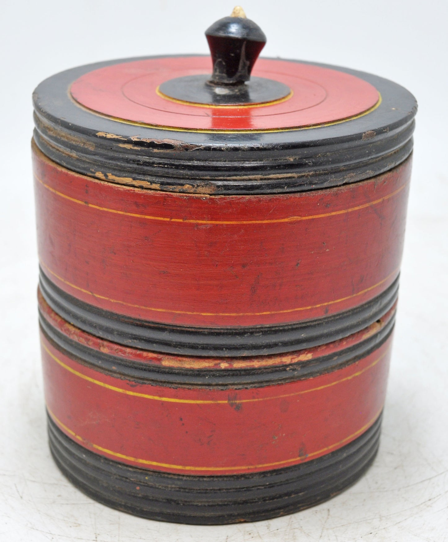 Vintage Wooden 2 Tier Round Food Box Original Old Hand Crafted Glossy Painted