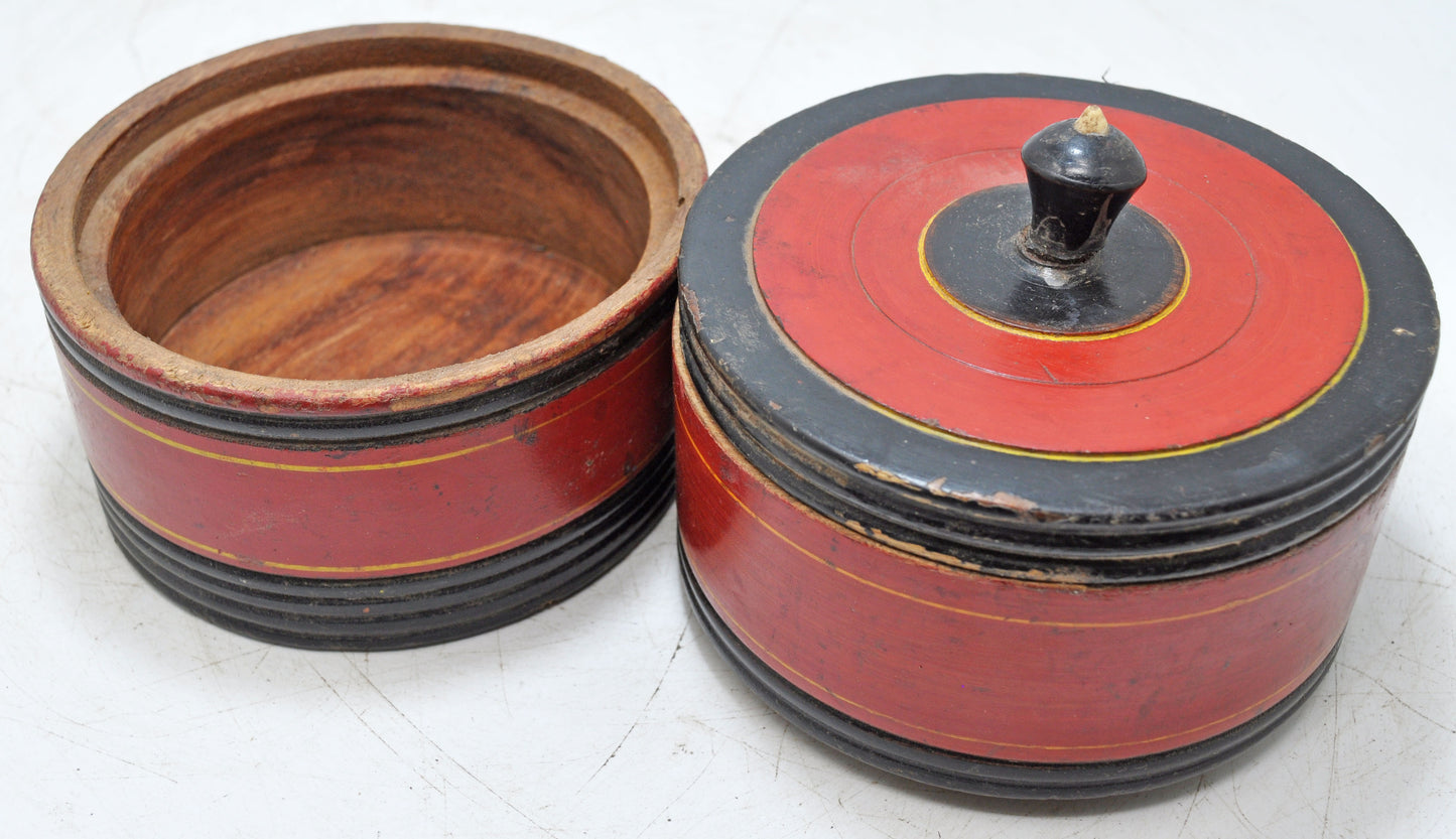 Vintage Wooden 2 Tier Round Food Box Original Old Hand Crafted Glossy Painted