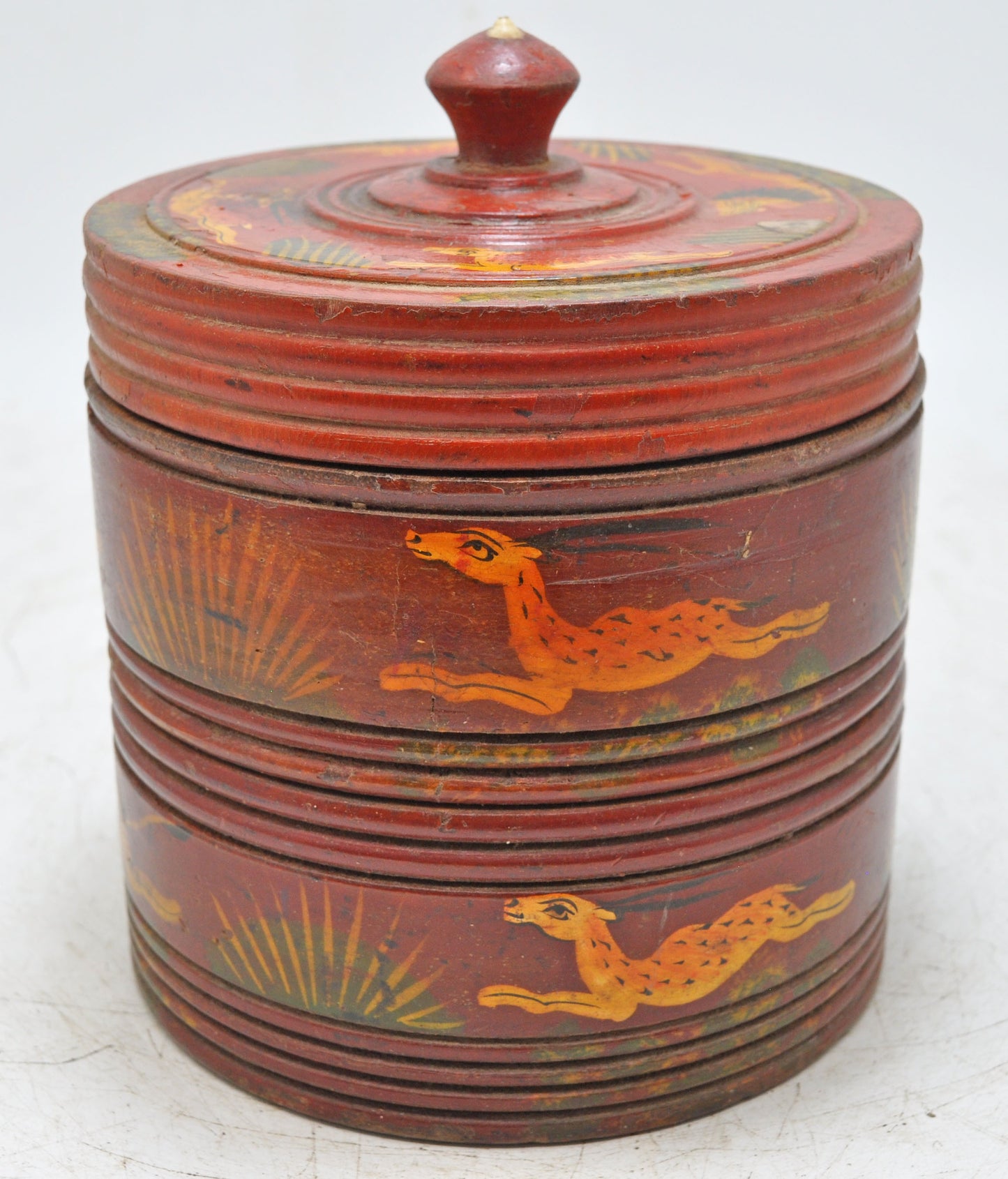 Vintage Wooden 2 Tier Round Food Box Original Old Hand Crafted Glossy Painted