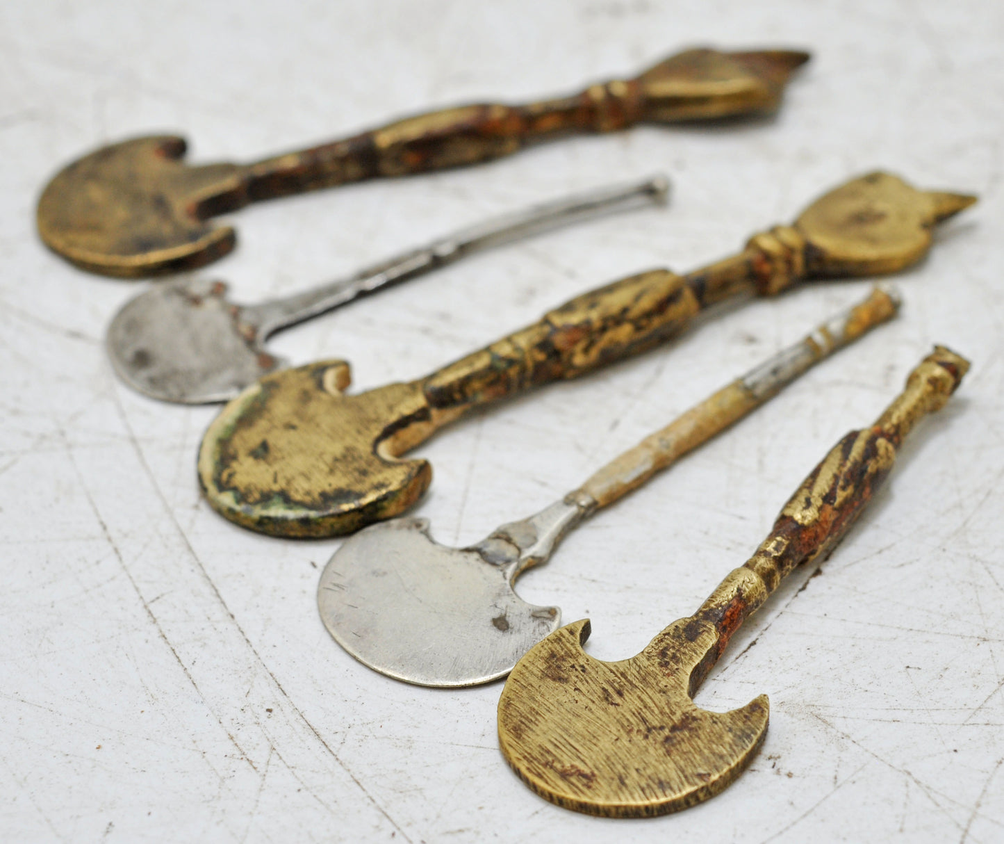 Antique Brass Lot of 5 Betel Paan Making Fllat Spoons Hand Crafted Engraved