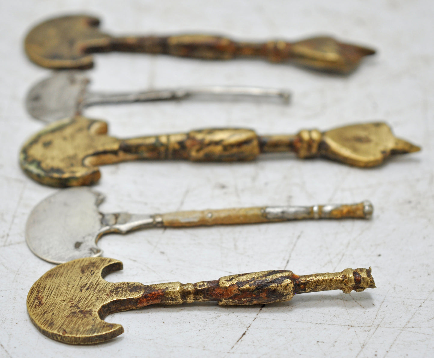 Antique Brass Lot of 5 Betel Paan Making Fllat Spoons Hand Crafted Engraved
