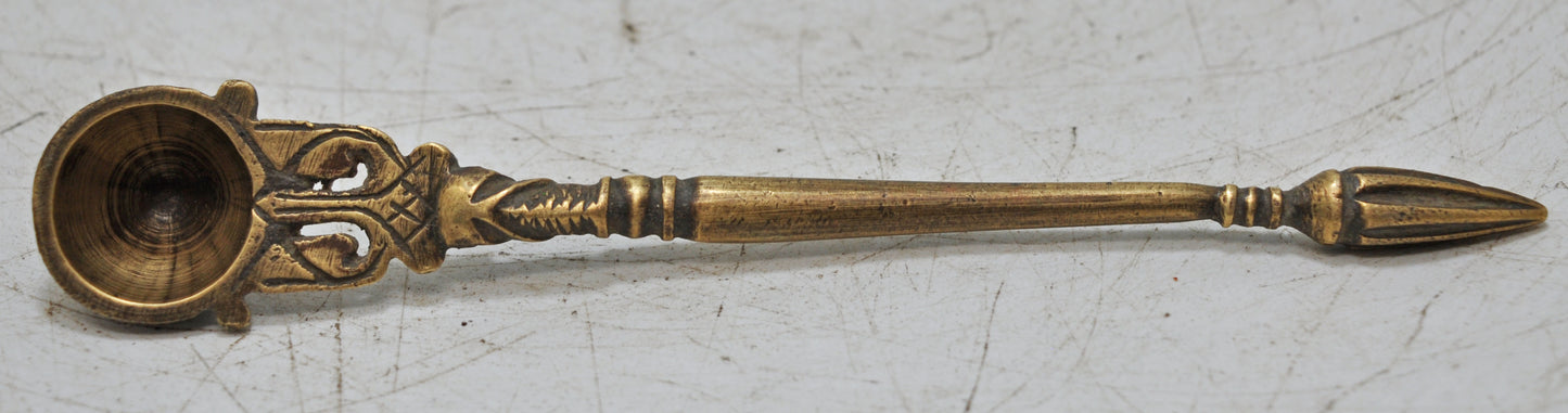 Antique Brass Small Puja Holy Water Spoon Original Old Fine Hand Carved