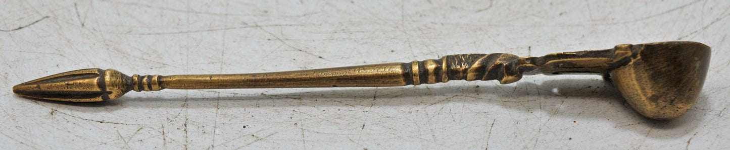 Antique Brass Small Puja Holy Water Spoon Original Old Fine Hand Carved