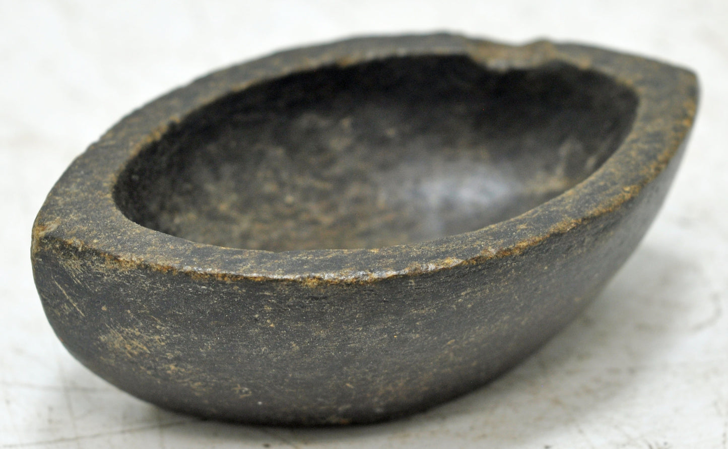 Antique Black Stone Oval Kharal Bowl Original Old Hand Carved