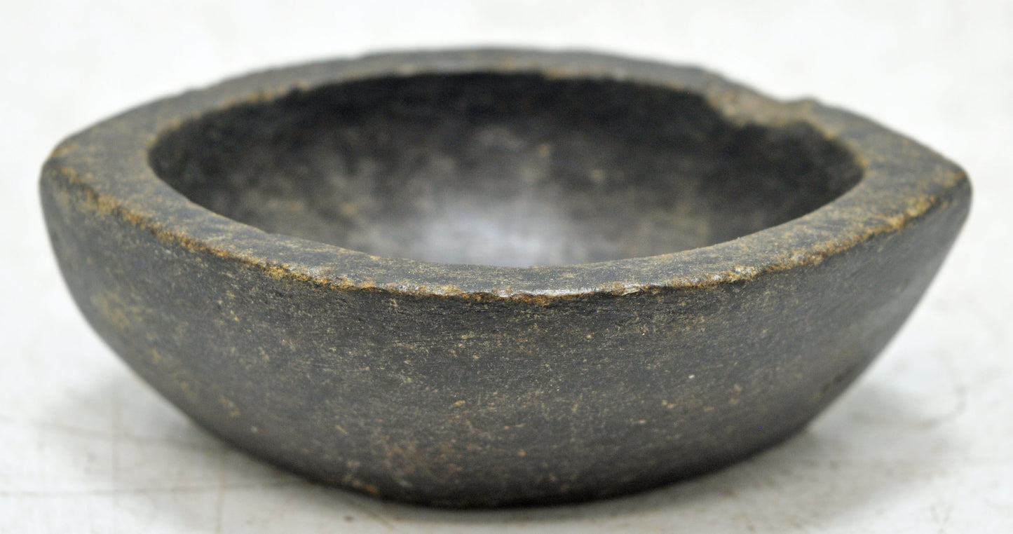 Antique Black Stone Oval Kharal Bowl Original Old Hand Carved