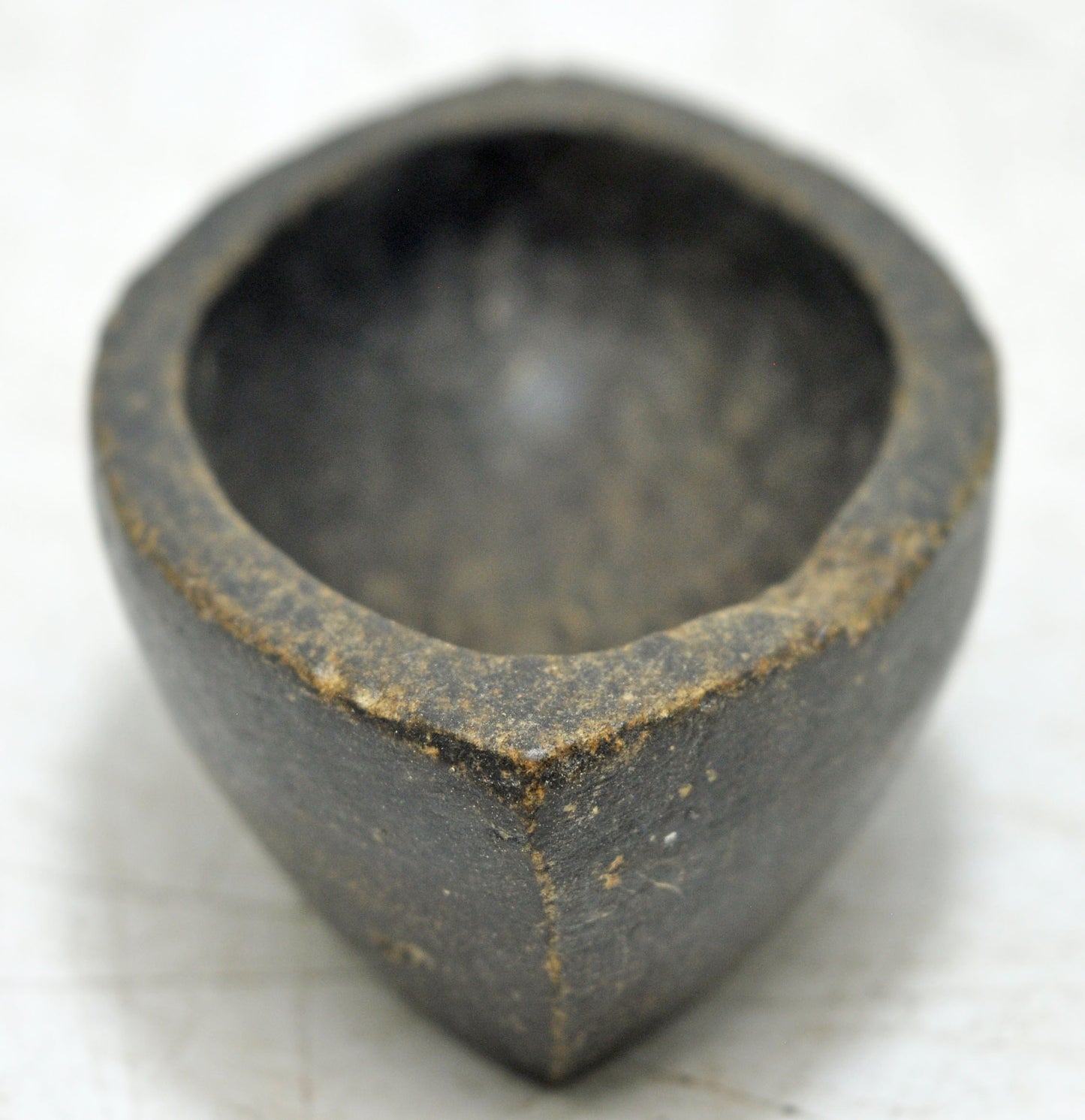 Antique Black Stone Oval Kharal Bowl Original Old Hand Carved