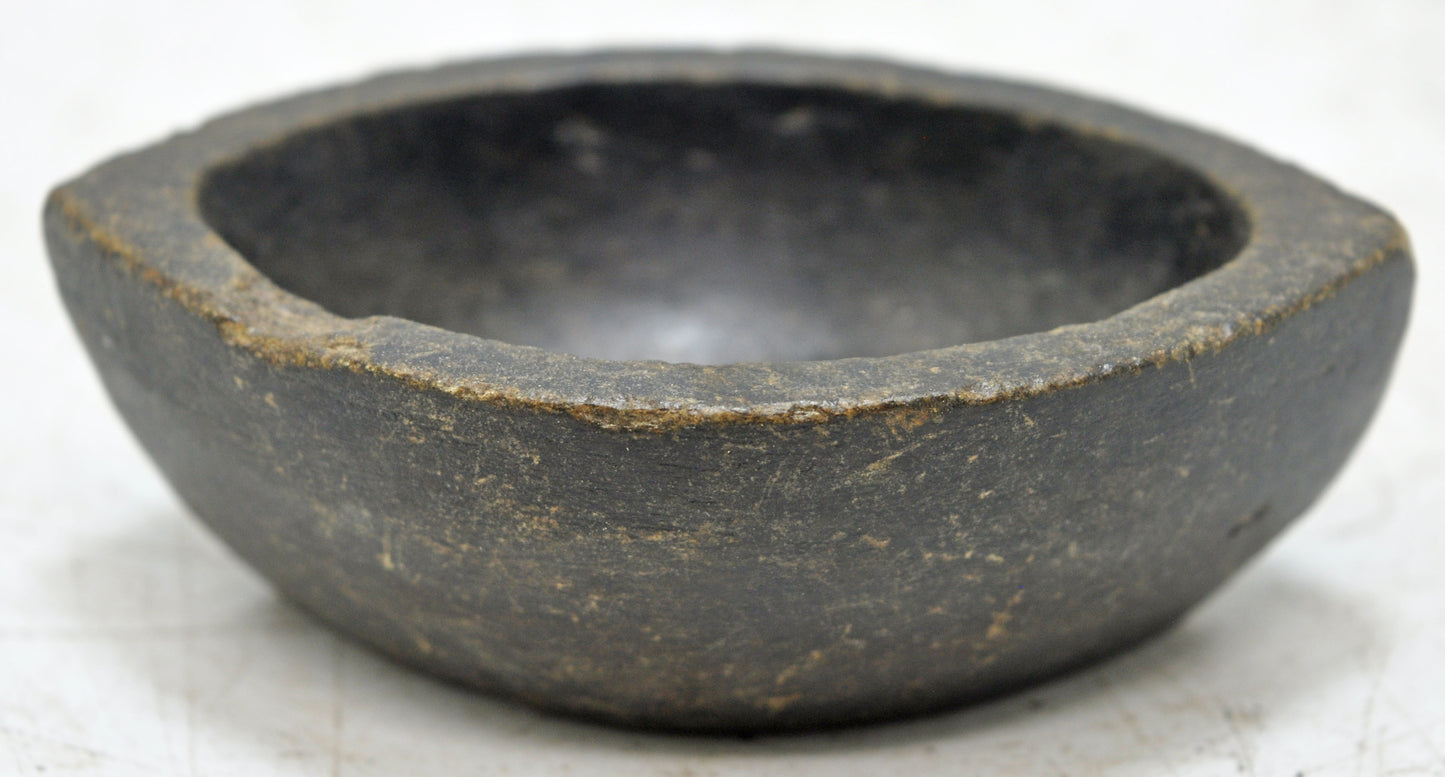 Antique Black Stone Oval Kharal Bowl Original Old Hand Carved
