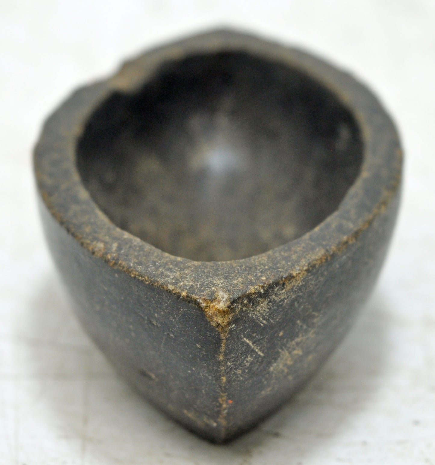 Antique Black Stone Oval Kharal Bowl Original Old Hand Carved