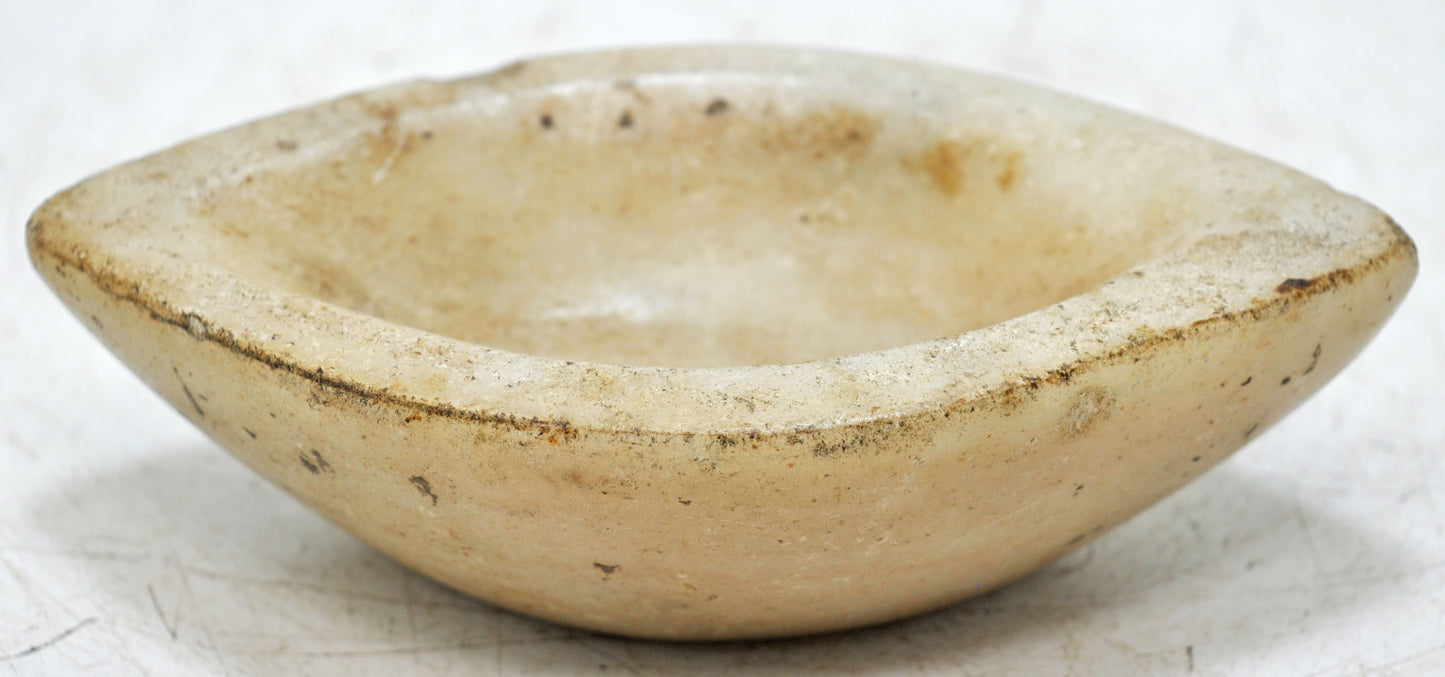 Antique White Marble Oval Kharal Bowl Original Old Hand Carved