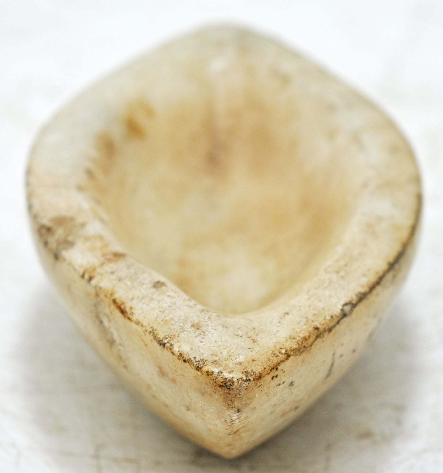 Antique White Marble Oval Kharal Bowl Original Old Hand Carved