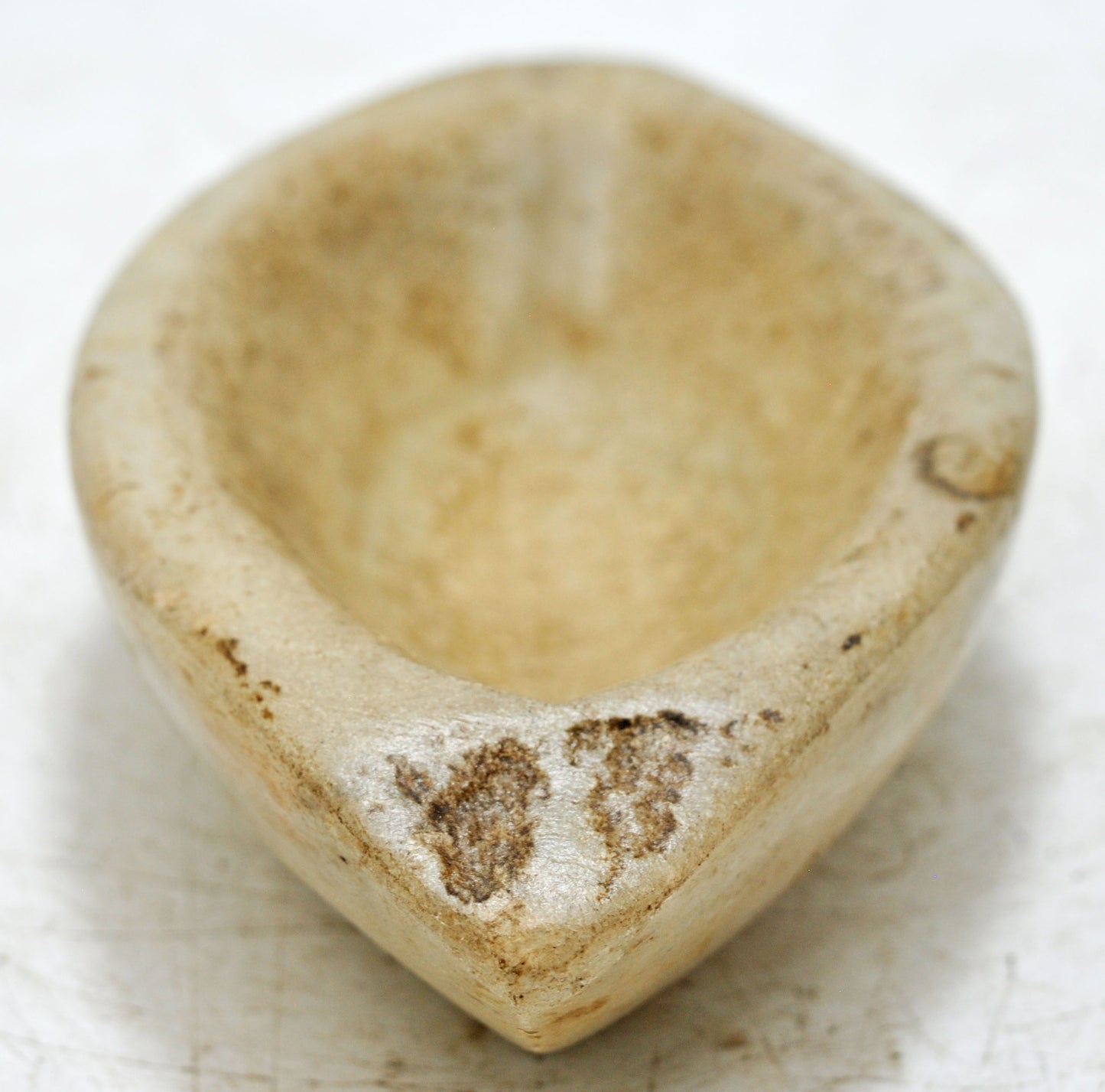 Antique White Marble Oval Kharal Bowl Original Old Hand Carved