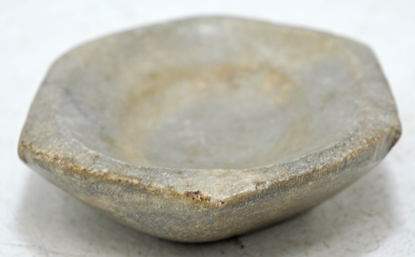 Antique White Marble Oval Kharal Bowl Original Old Hand Carved
