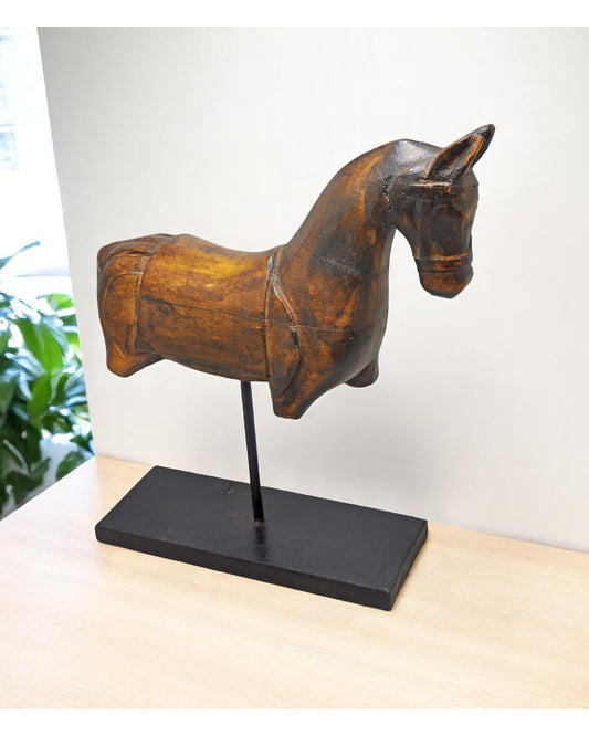 Vintage Wooden Horse Figurine on Stand Original Old Fine Hand Carved