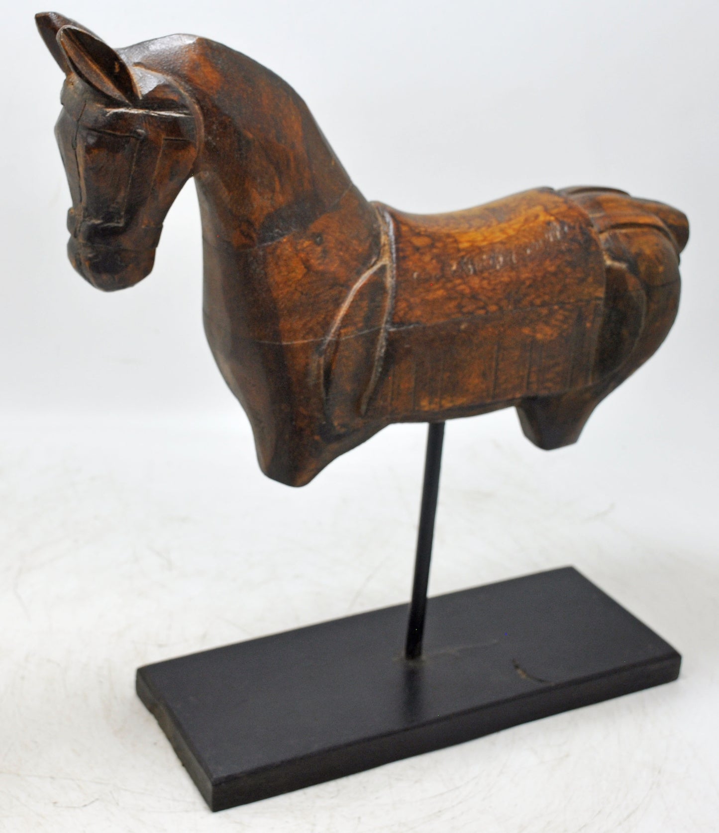 Vintage Wooden Horse Figurine on Stand Original Old Fine Hand Carved