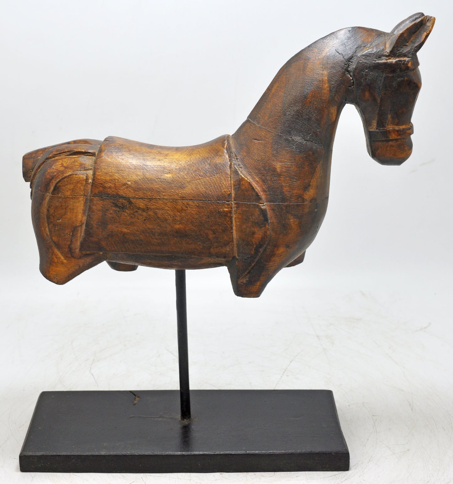 Vintage Wooden Horse Figurine on Stand Original Old Fine Hand Carved