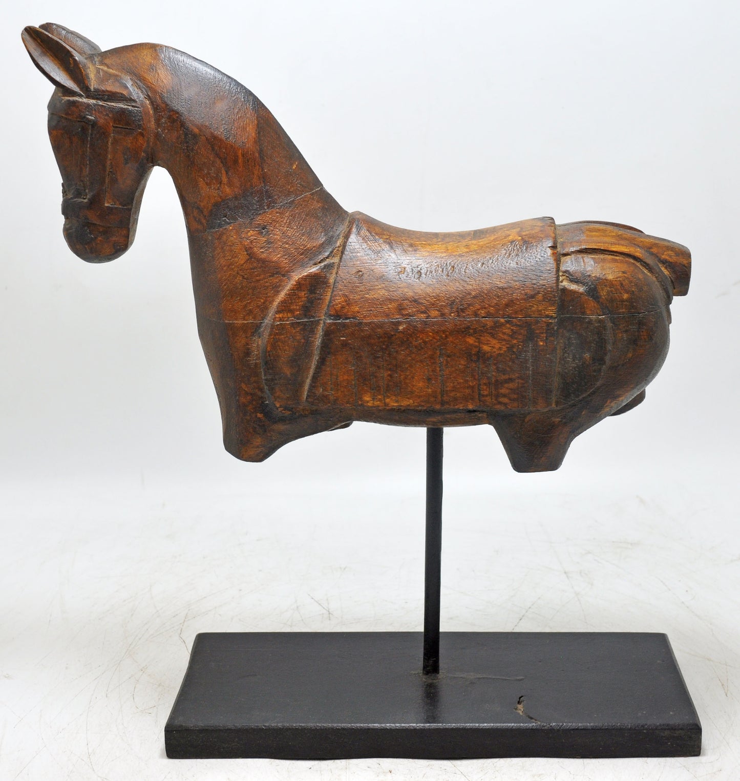 Vintage Wooden Horse Figurine on Stand Original Old Fine Hand Carved