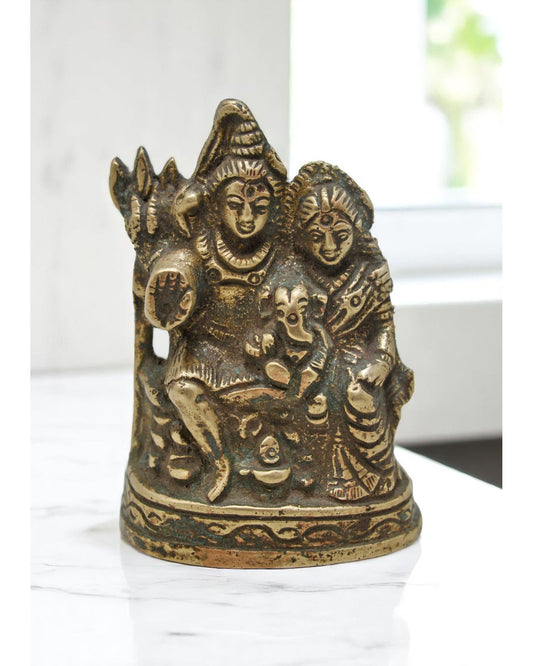 Antique Brass God Shiva Parwati Idol Figurine Original Old Hand Crafted Engraved