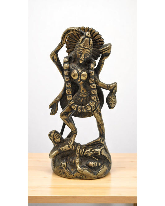 Antique Brass Goddess Kali Idol Figurine Original Old Hand Crafted Engraved