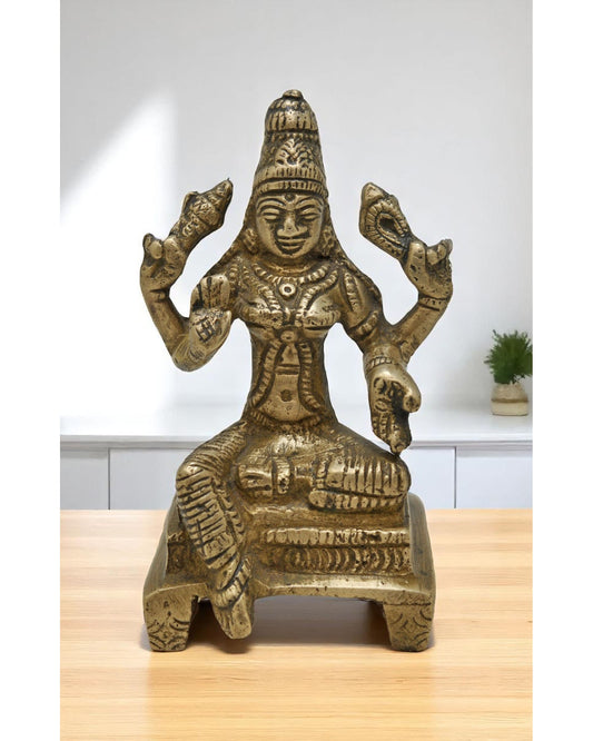 Antique Brass Goddess Laxmi Idol Figurine Original Old Hand Crafted Engraved