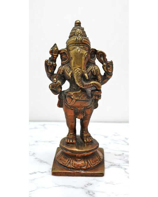 Antique Brass God Ganesha Idol Figurine Original Old Hand Crafted Engraved
