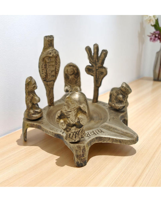 Antique Brass God Shiva Family Idol Figurine Original Old Hand Crafted Engraved