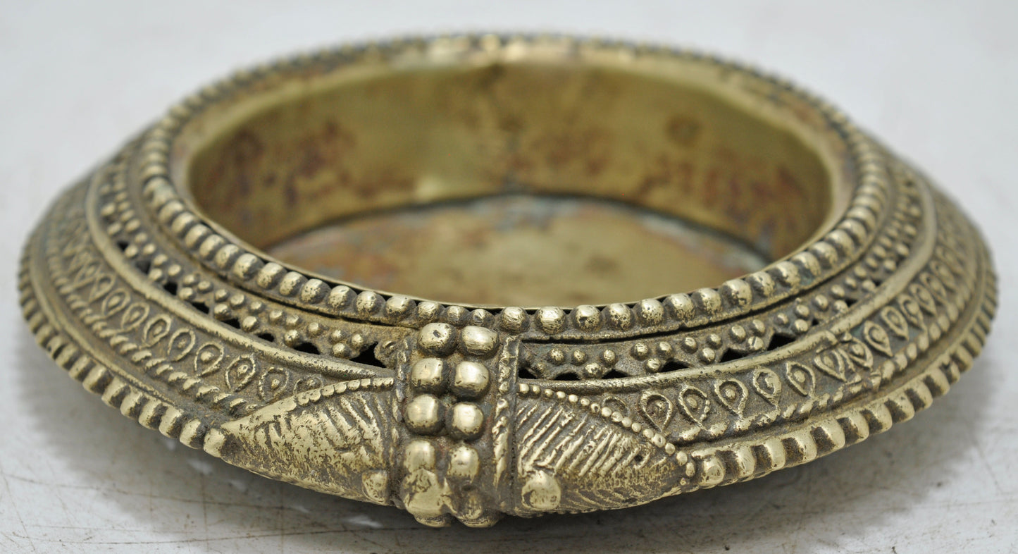 Antique Brass Round Kada Bowl Original Old Hand Crafted Fine Engraved