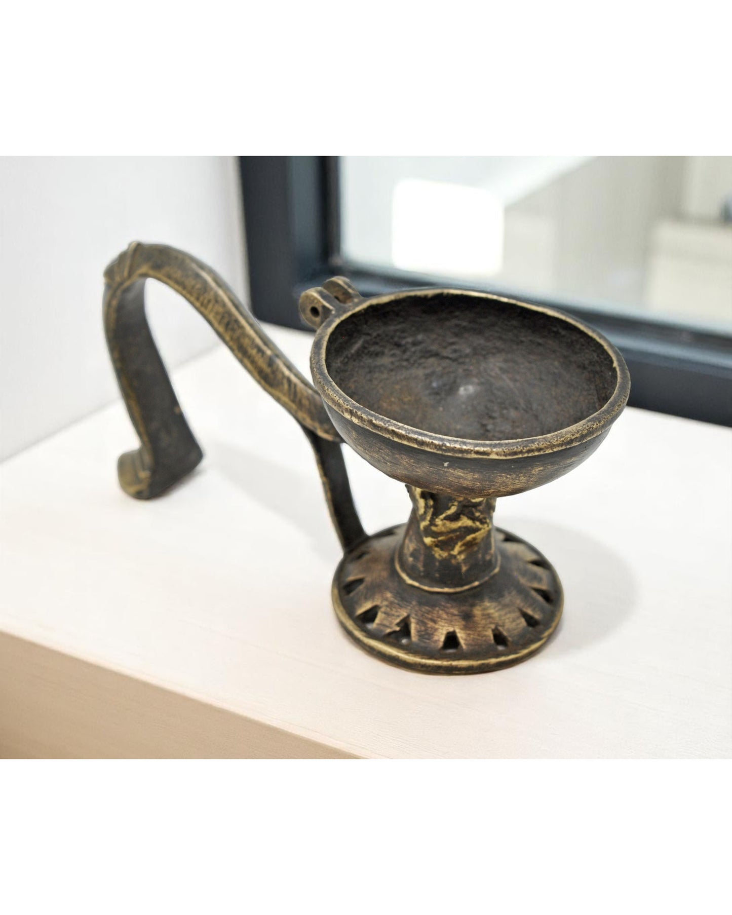 Antique Brass Temple Diya Light Aarti Stand Original Old hand Crafted Engraved