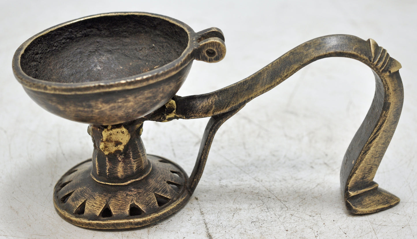 Antique Brass Temple Diya Light Aarti Stand Original Old hand Crafted Engraved