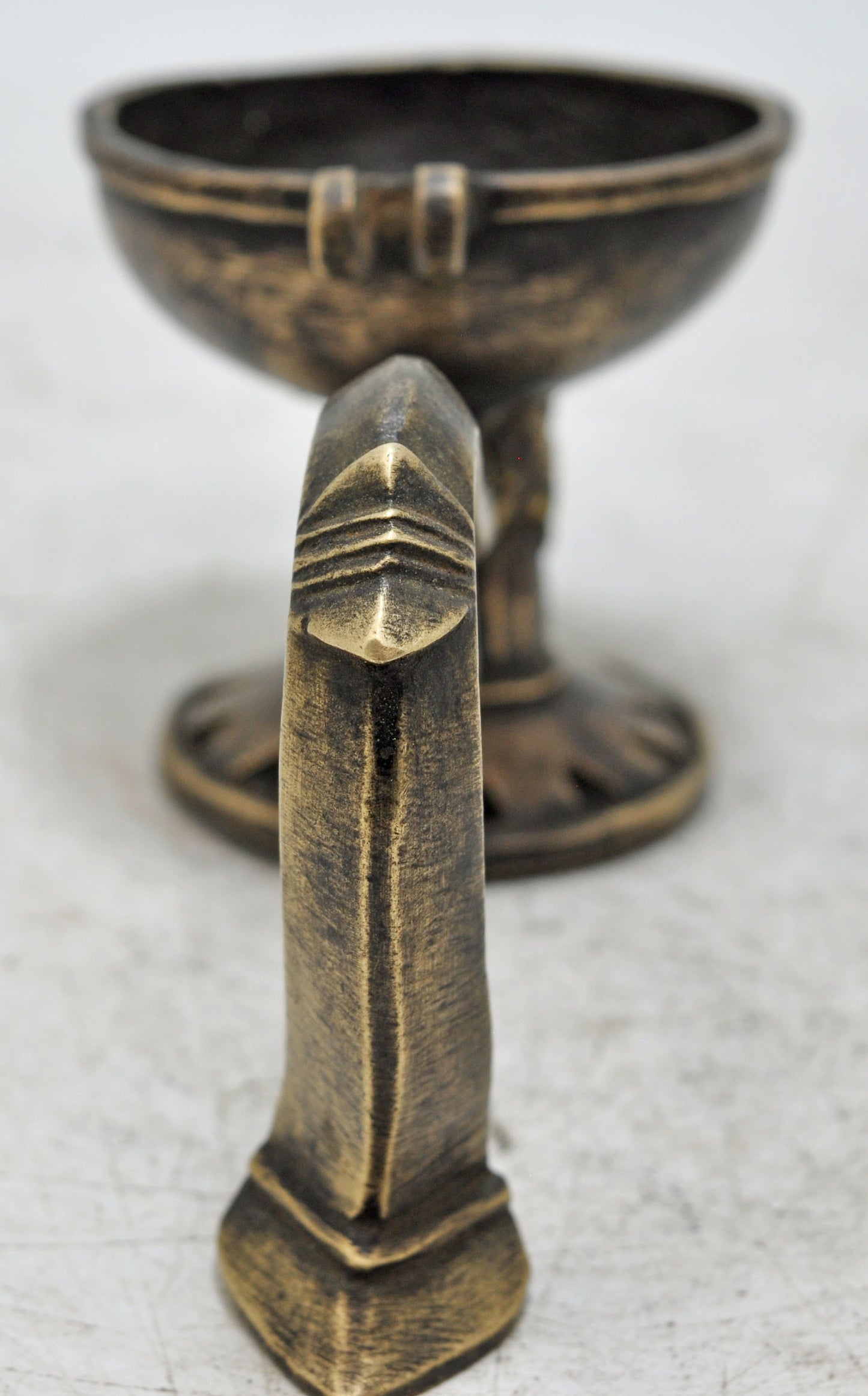 Antique Brass Temple Diya Light Aarti Stand Original Old hand Crafted Engraved