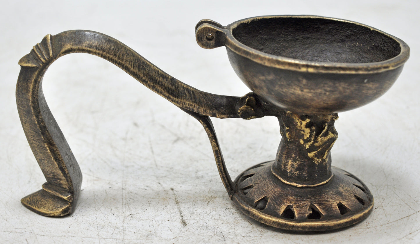 Antique Brass Temple Diya Light Aarti Stand Original Old hand Crafted Engraved