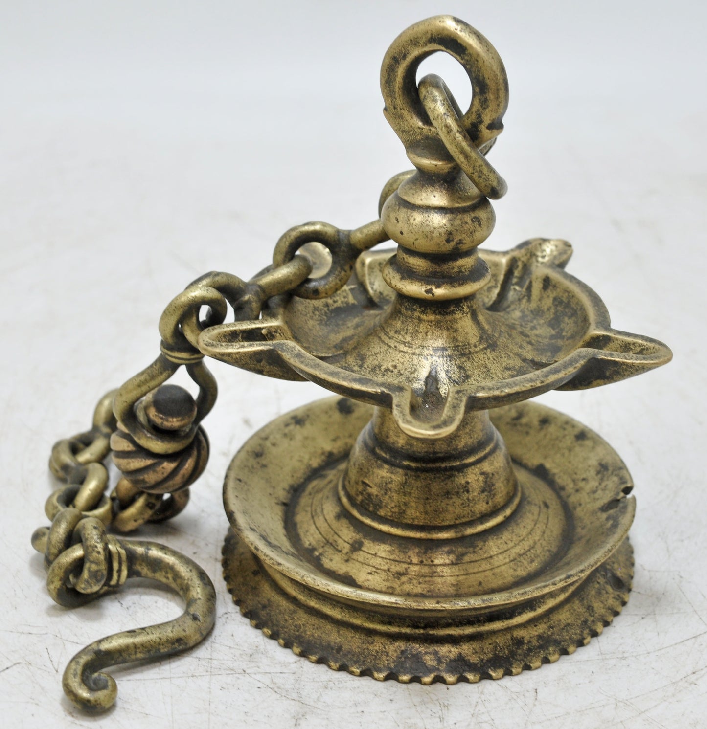 Antique Brass Hanging Diya Oil Light Lamp Original Old Hand Crafted Engraved