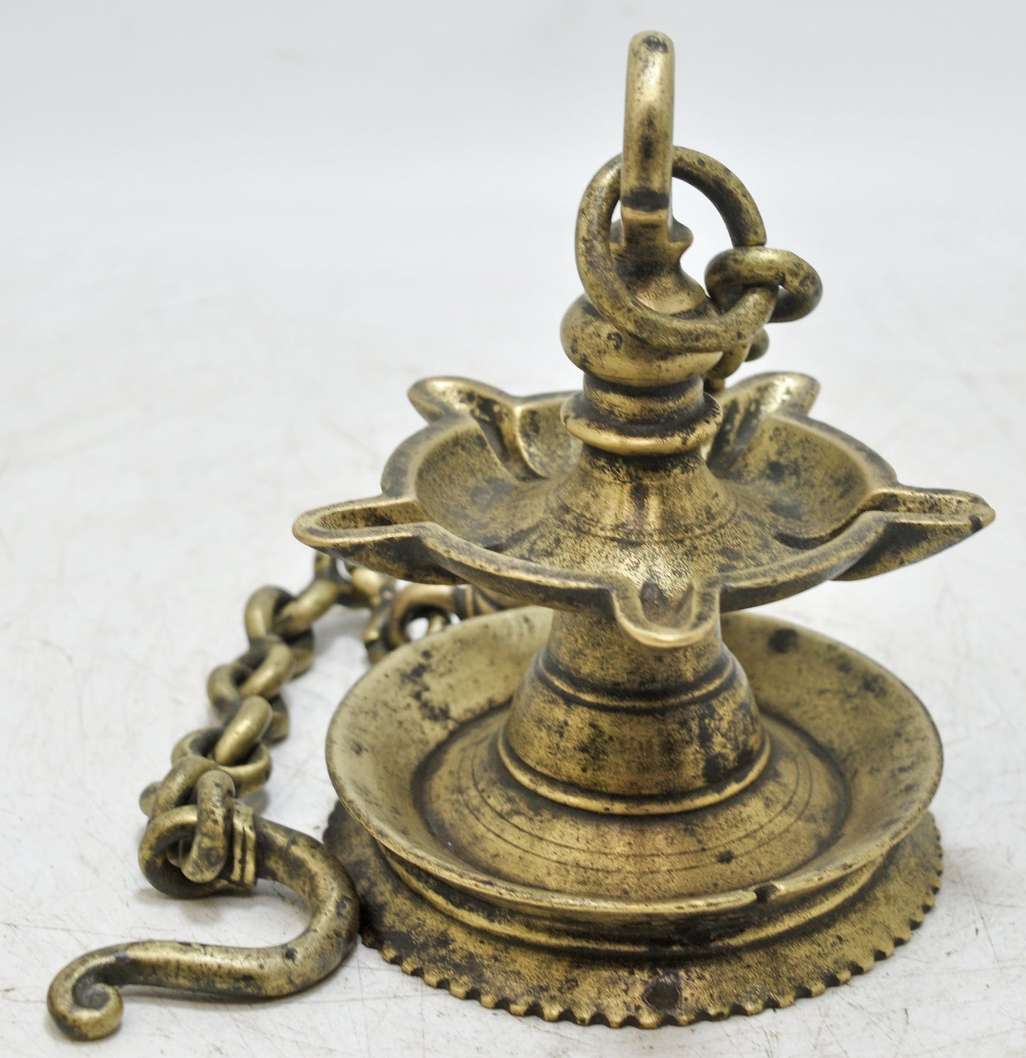 Antique Brass Hanging Diya Oil Light Lamp Original Old Hand Crafted Engraved