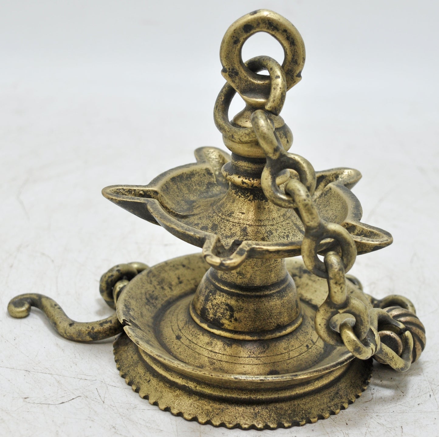 Antique Brass Hanging Diya Oil Light Lamp Original Old Hand Crafted Engraved