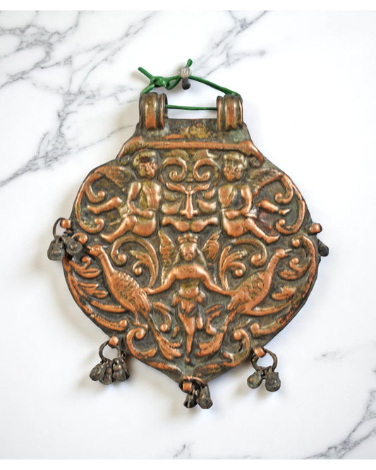 Antique Copper Victorian Design Pendant Original Old Hand Crafted Fine Embossed