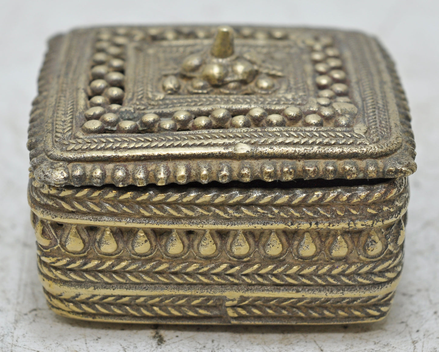 Antique Brass Square Small Jewelery Box Original Old Hand Crafted