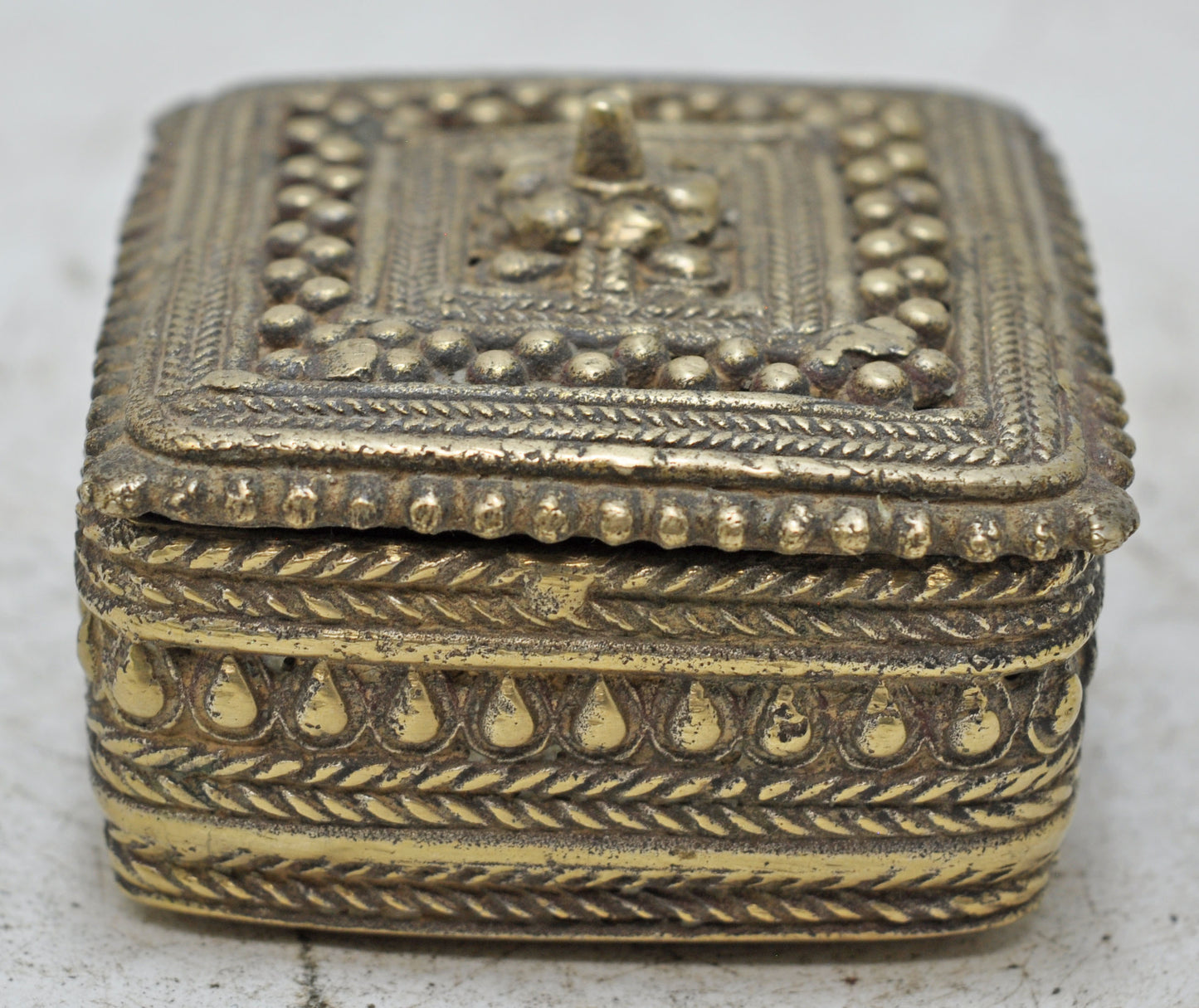 Antique Brass Square Small Jewelery Box Original Old Hand Crafted