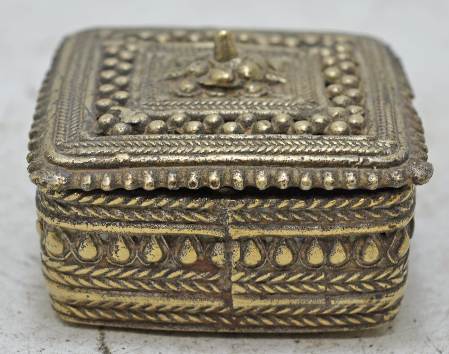 Antique Brass Square Small Jewelery Box Original Old Hand Crafted