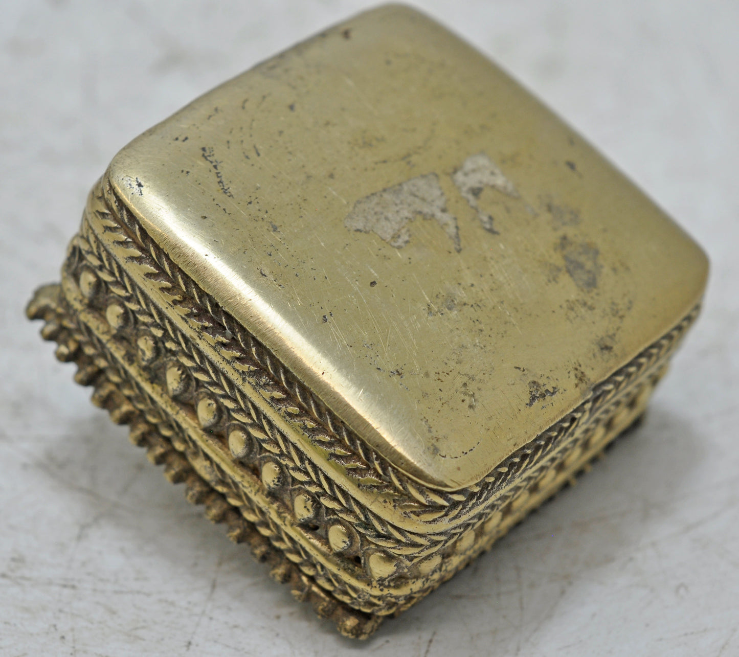 Antique Brass Square Small Jewelery Box Original Old Hand Crafted