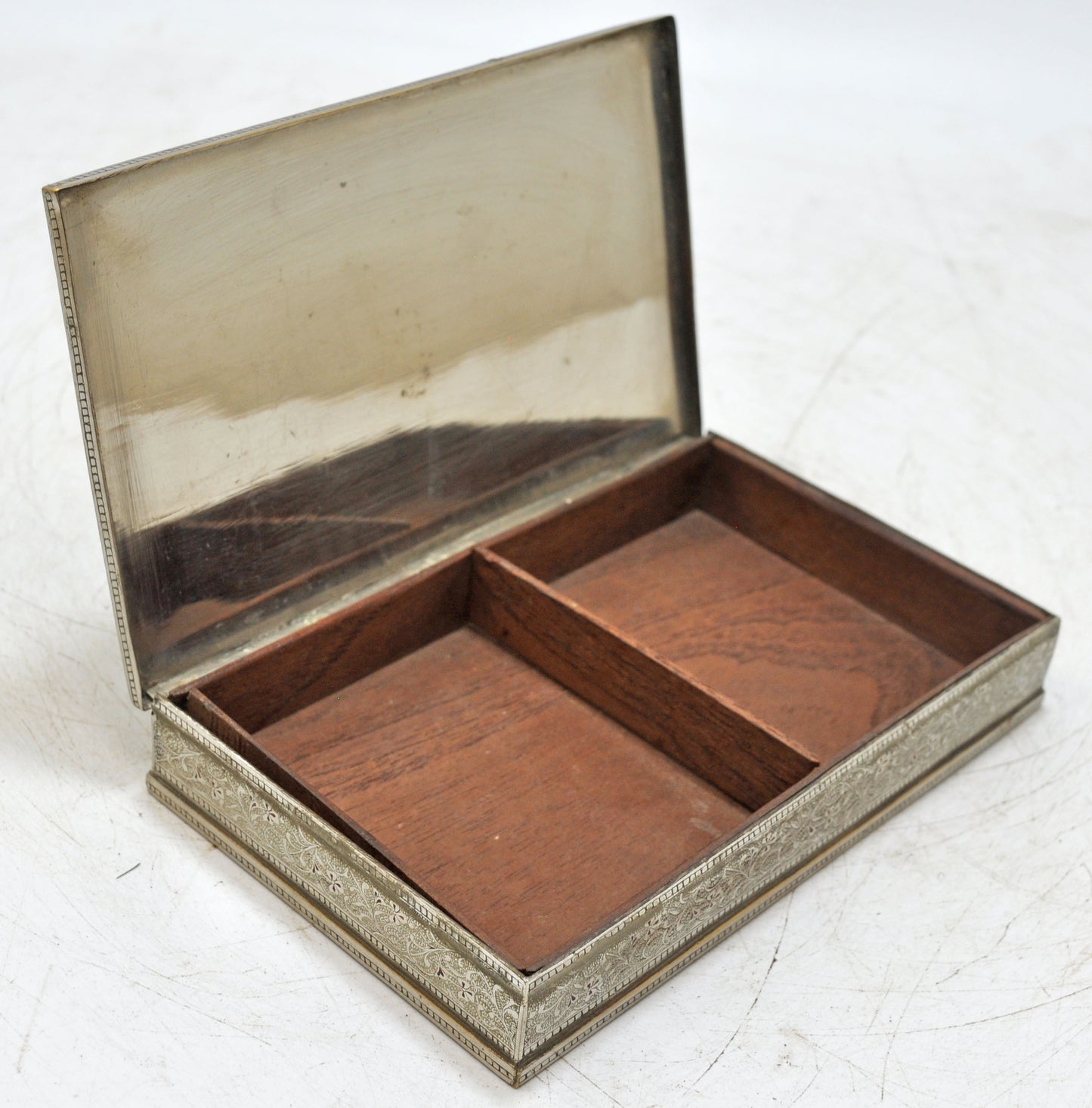 Antique Brass Small Storage Box Original Old Fine Engraved Inlay Painted