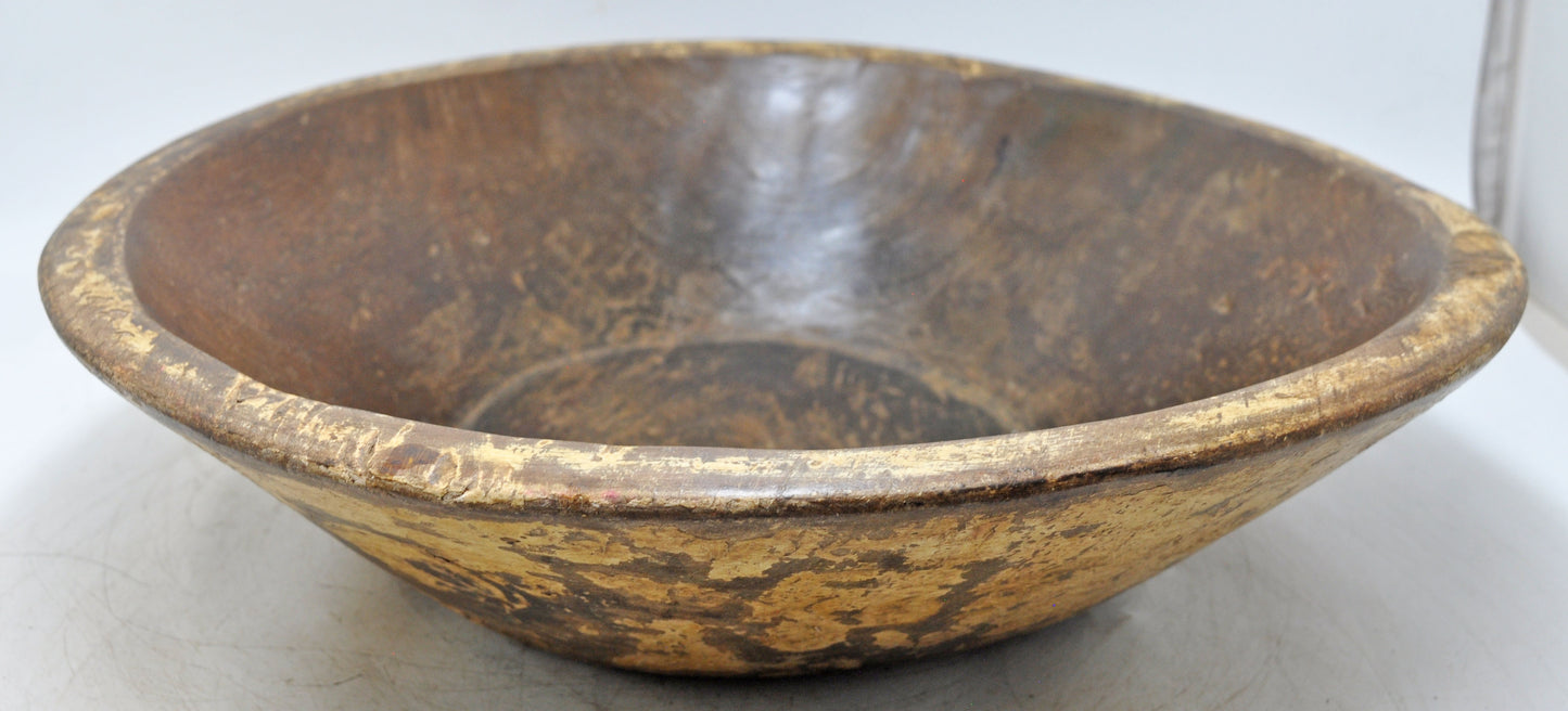 Antique Wooden Round Dough Kneading Bowl Parat Original Old Hand Carved