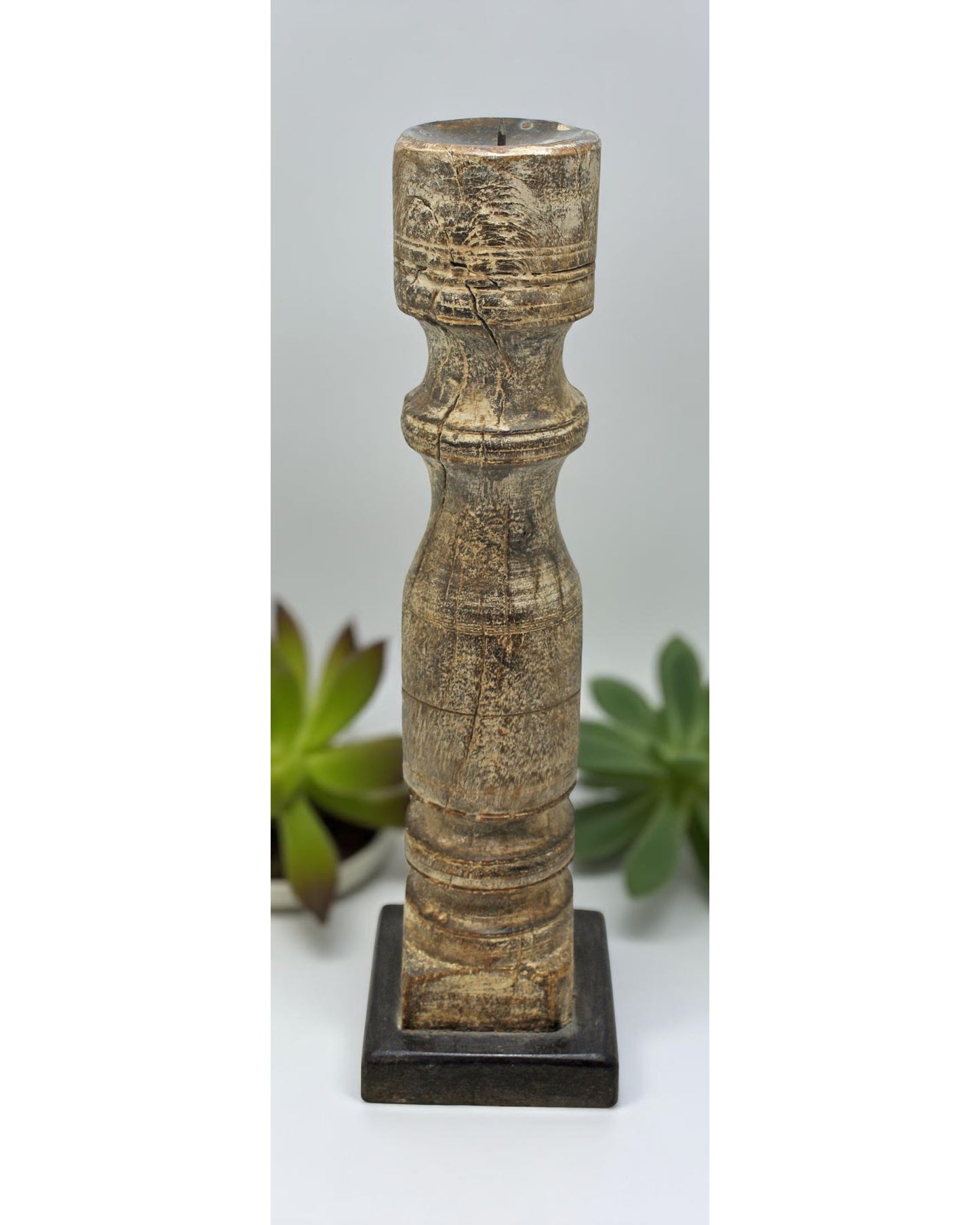 Antique Wooden Paga Leg Candle Holder Original Old Hand Carved White Rustic